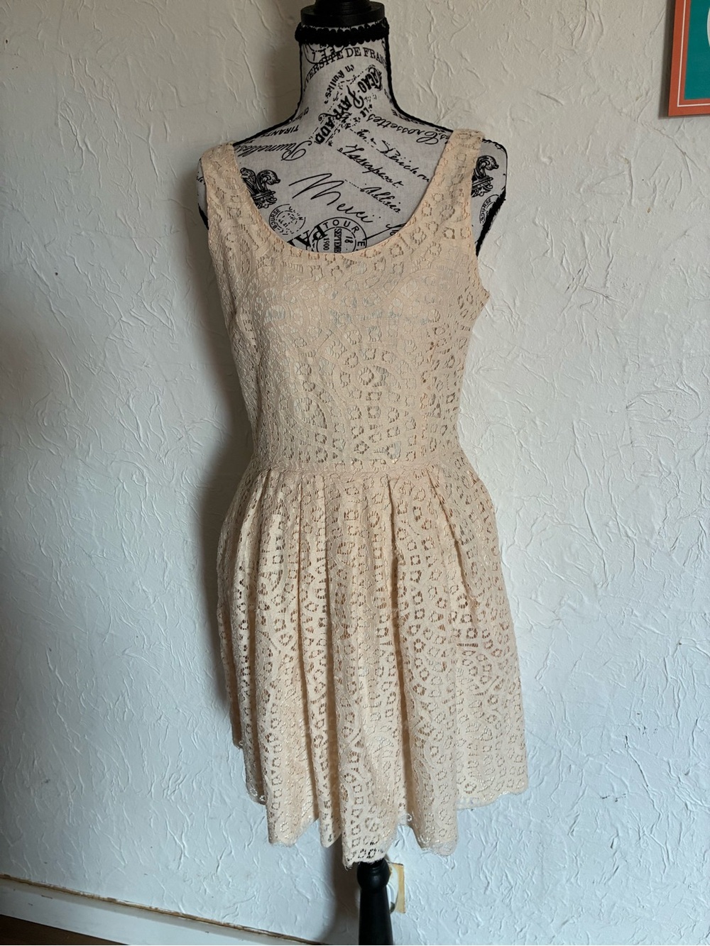 J. Crew Beautiful 👡Beige swirling Lace Fit-and-Flare Dress 4 - Picture 2 of 13